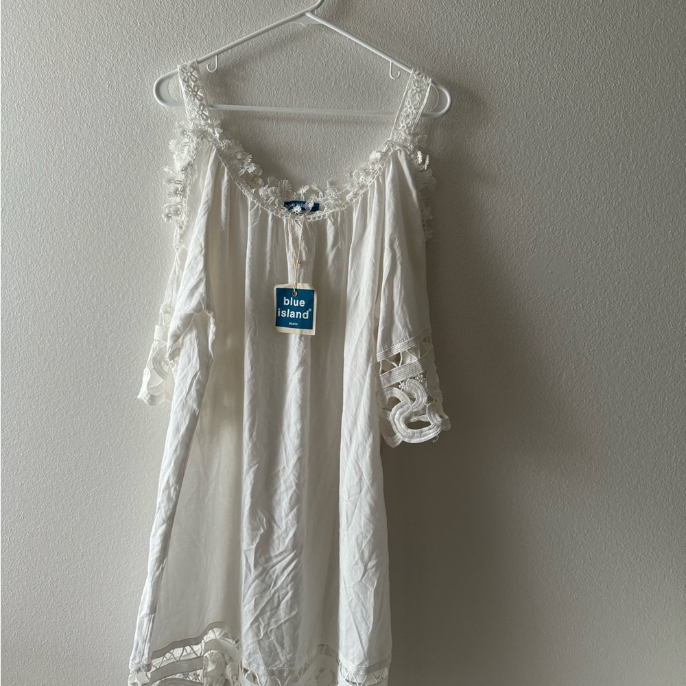 Blue Island White Lace Trim Coverup